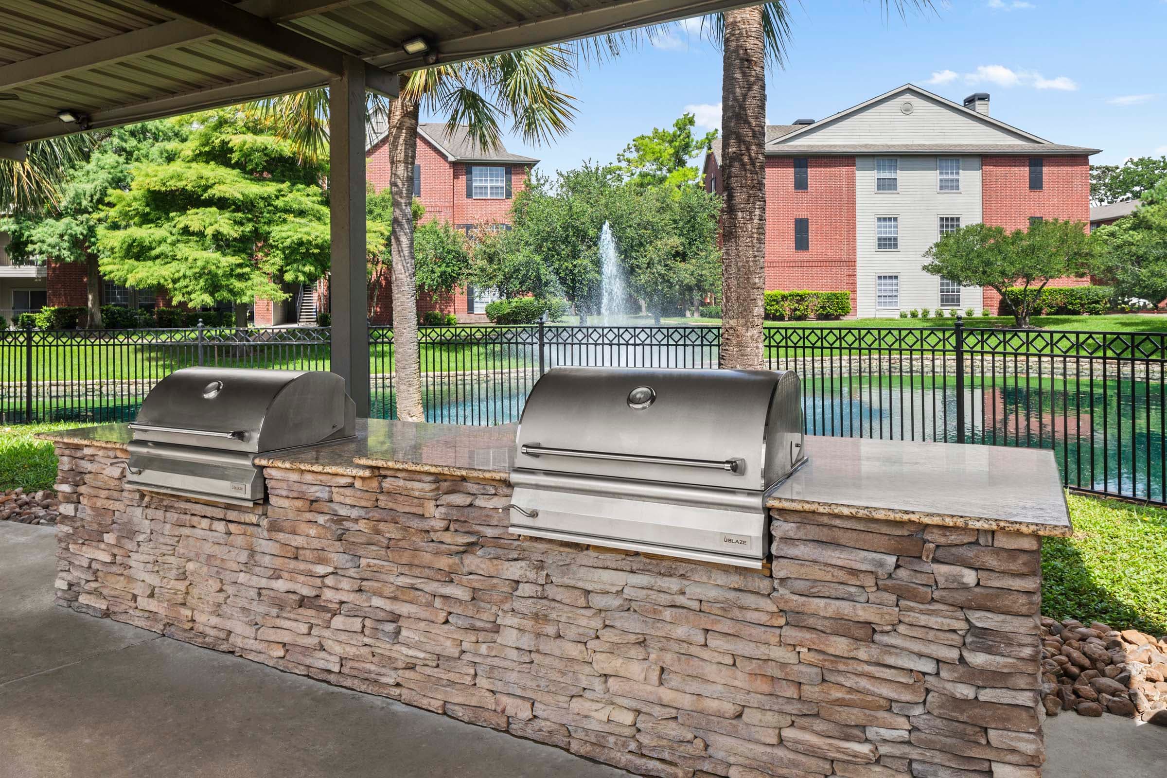 Poolside BBQ Grills Overlooking the Community Lake