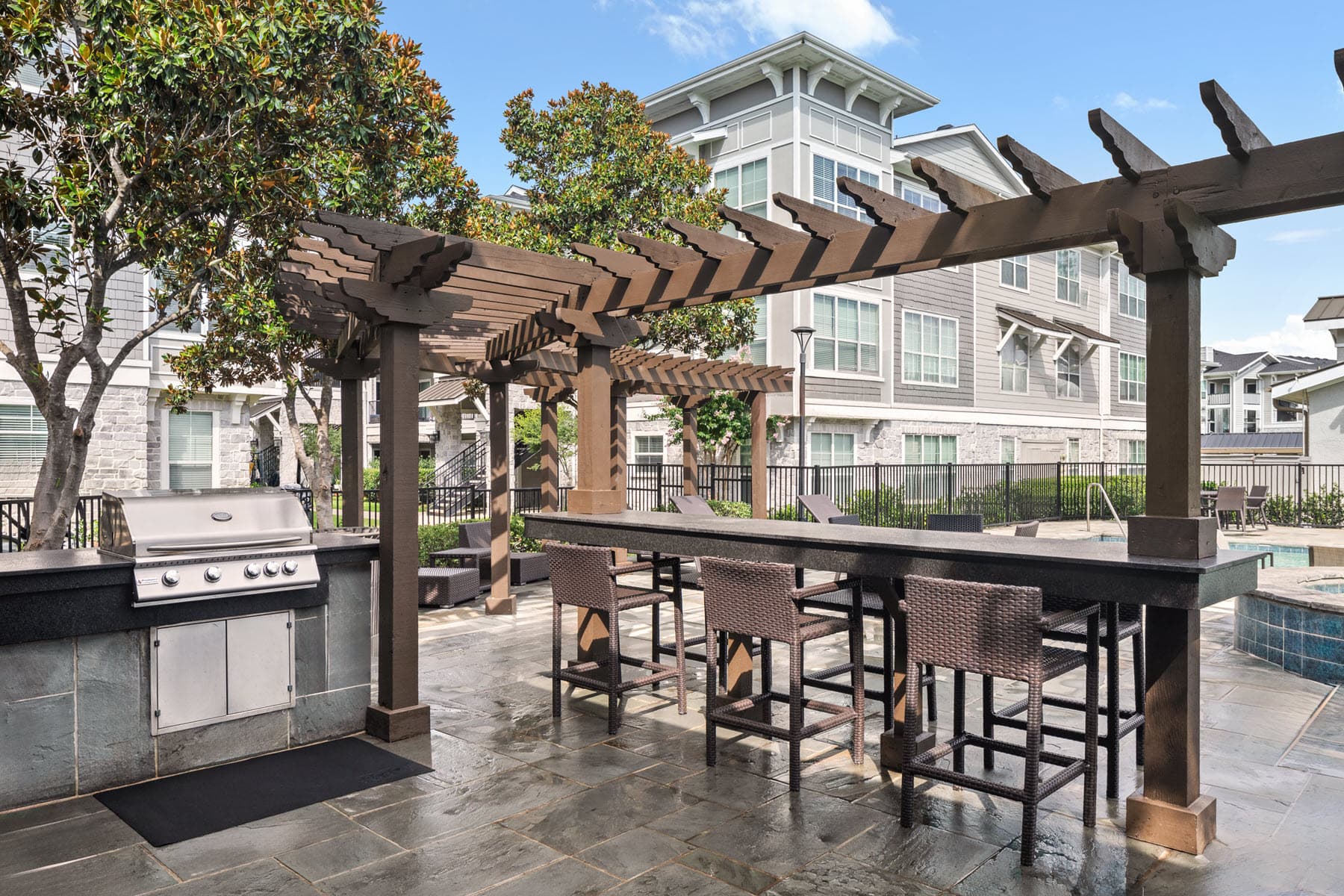 Poolside BBQ Grills and Dining Area