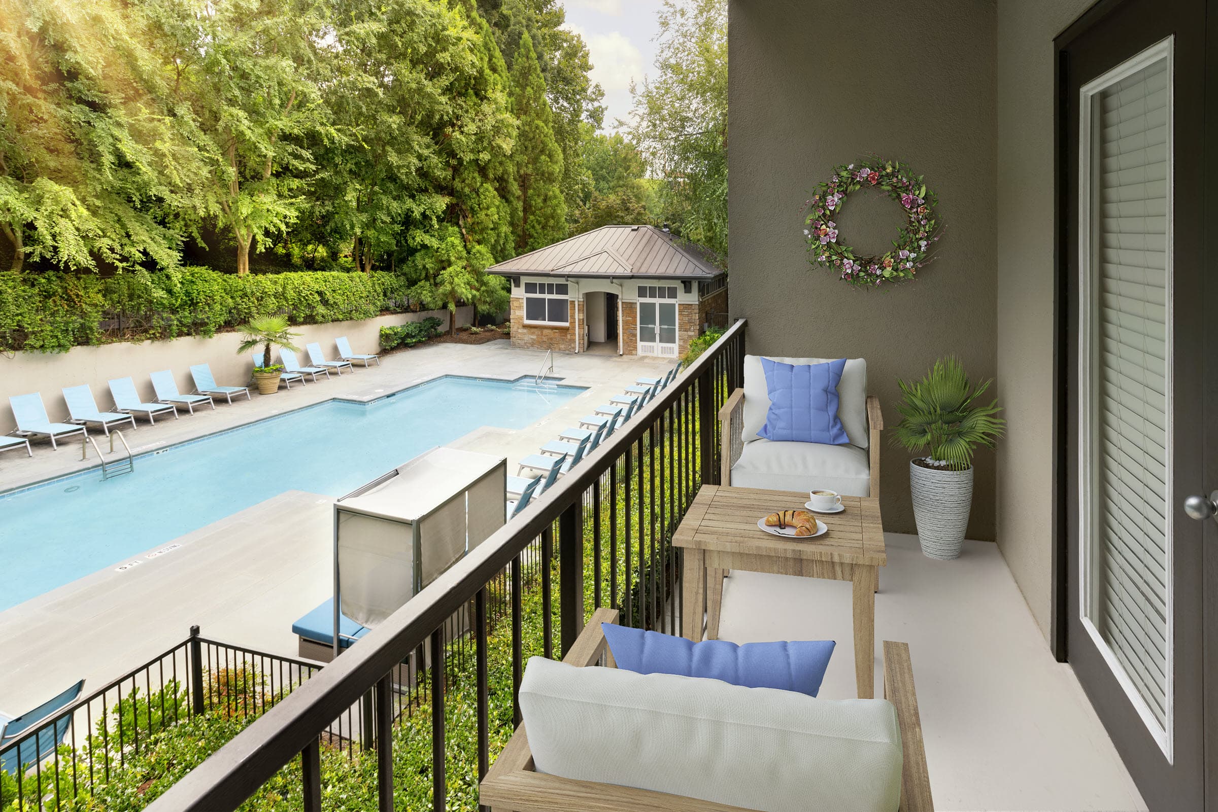 Spacious Balcony Overlooking the Pool