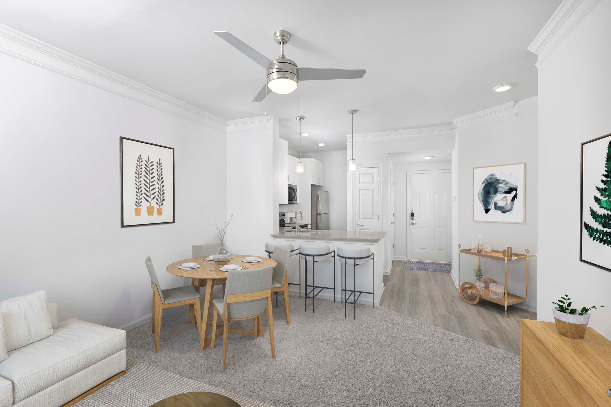camden-dunwoody-apartment-atlanta-GA-renovated-living-room-dining-area-and-kitchen