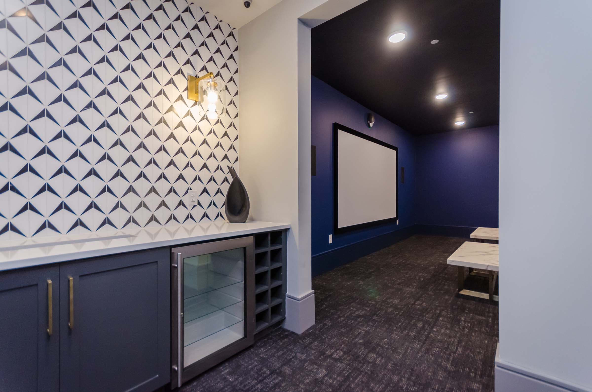 Private Media Room with Small Refrigerator