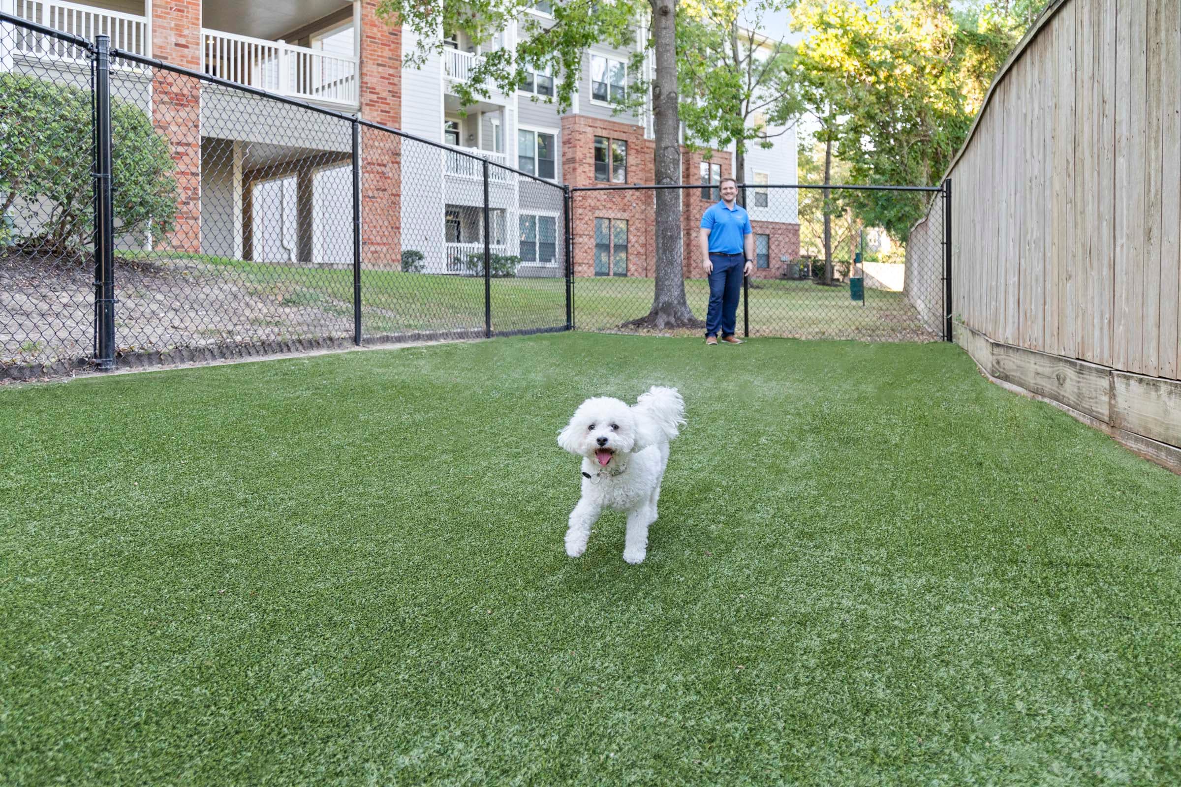 Onsite Dog Park with Seating & Pet Wash Station