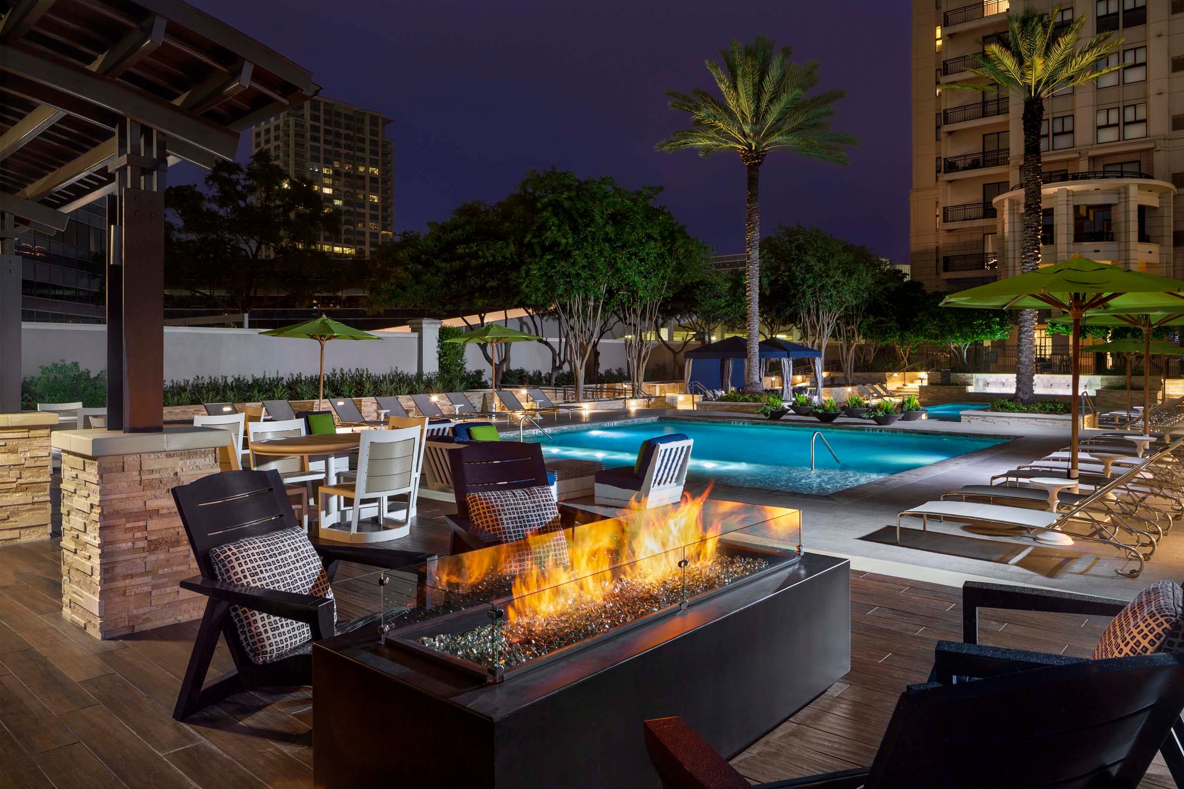Poolside Fire Pit and Seating Area