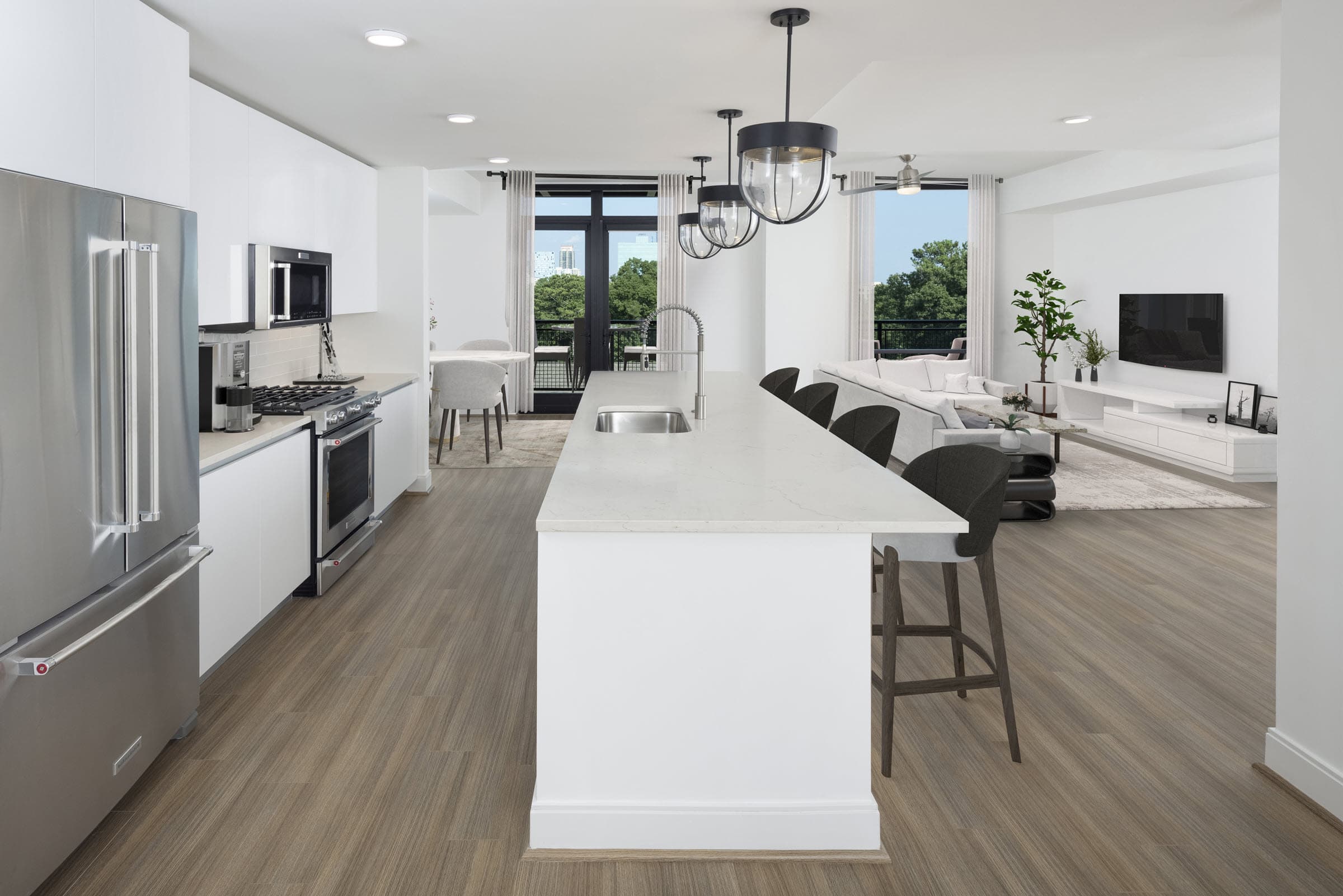Penthouse Apartment in Contemporary White Finishes with KitchenAid Appliances